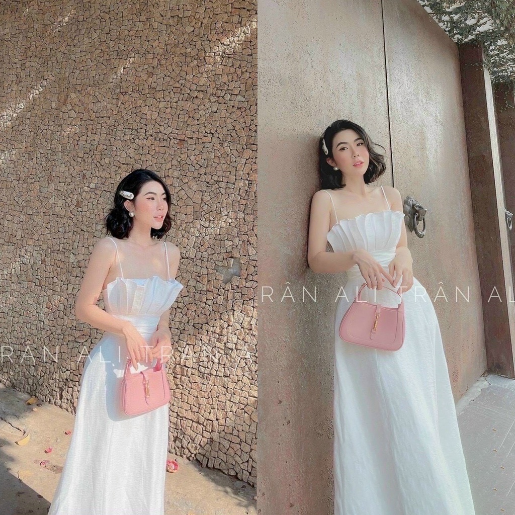 Đầm 2 dây xếp ly ngực dáng dài nhún eo ChemMix thiết kế dự tiệc siêu xinh sang chảnh cho nàng