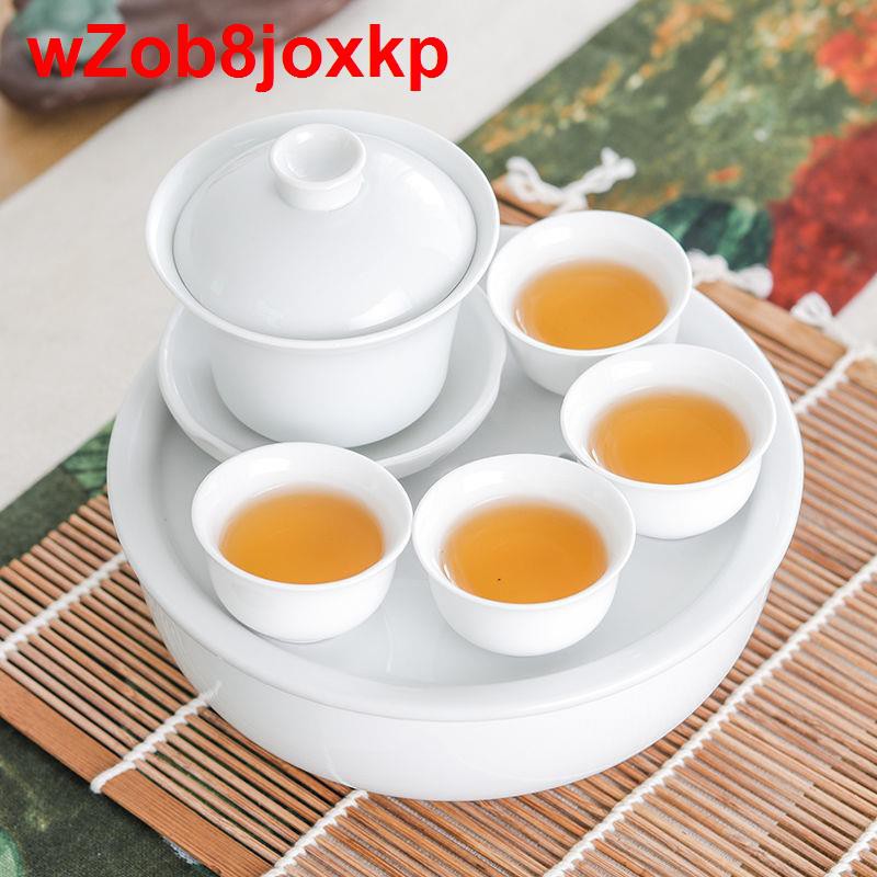 Khay trà đầy đủ bằng sứ, loại đựng nước tròn thuyền Kung Fu, bàn pha khô, bộ ấm chén, chén gia dụng hai lớp bọc <