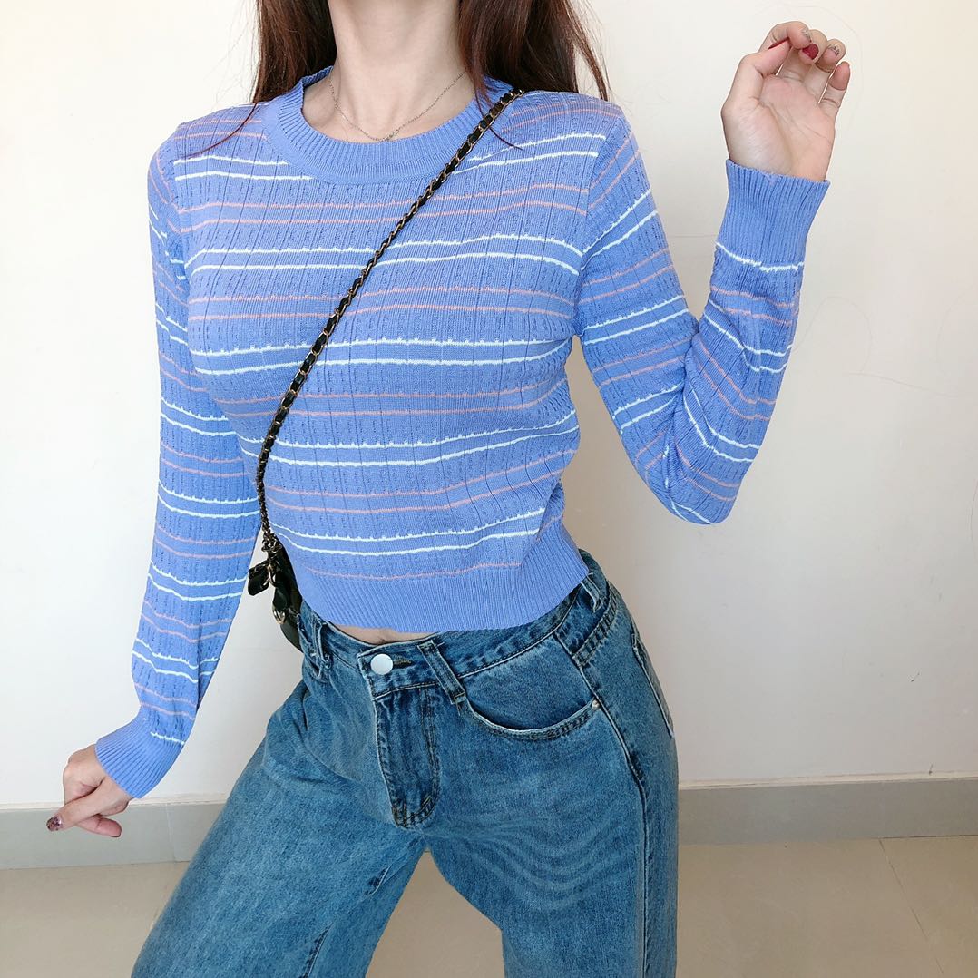 Áo Sweater Tay Dài Kẻ Sọc Kiểu Hàn Quốc Thời Trang Cho Nữ | BigBuy360 - bigbuy360.vn