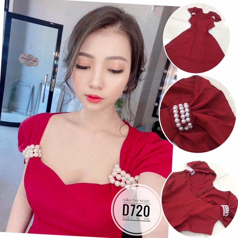 (CÓ ẢNH THẬT) BIGSIZE Đầm tay ngọc D720 Chất liệu: vải cotton thái Màu sắc: đỏ - đen