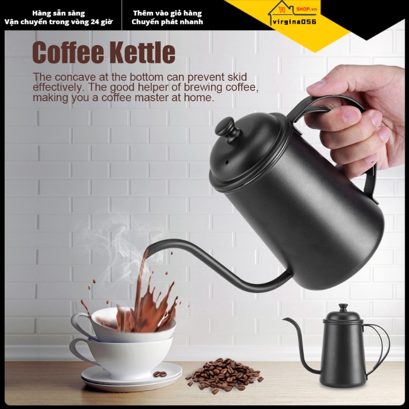 Hàng Hot 650ML Thép không gỉ chính xác có vòi cổ ngỗng Ấm siêu tốc Cà phê Trà Nhà nấu bia nhỏ giọt Hàng giao ngayVirgina056
