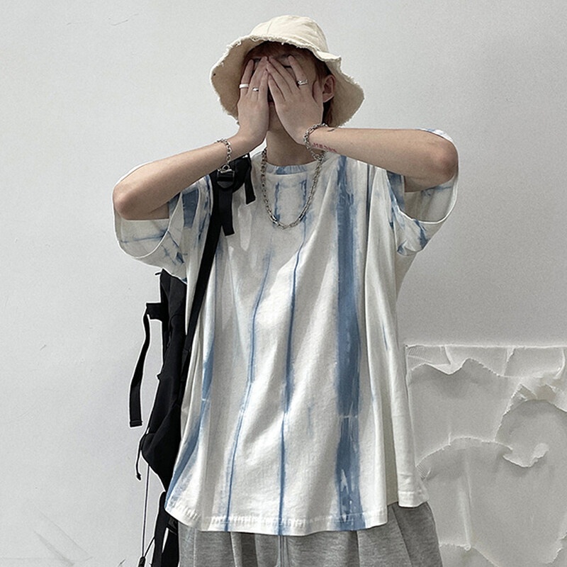 Áo thun AOKANG ngắn tay dáng rộng vừa vặn in họa tiết màu nhuộm phong cách Hàn Quốc dễ phối đồ