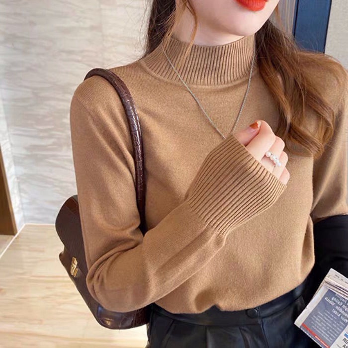 Áo Sweater Dệt Kim Mỏng Cổ Lọ Màu Vàng Thời Trang Thu Đông Mới 2023 Cho Nữ Dễ Phối Đồ