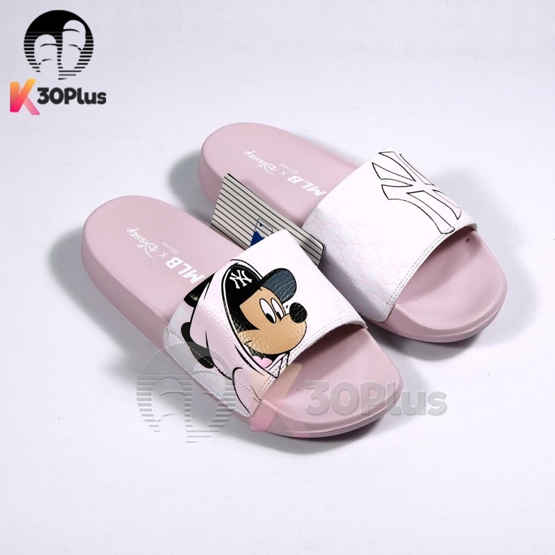 Dép MLB Quai Ngang logo Thêu Hồng Nữ Tính