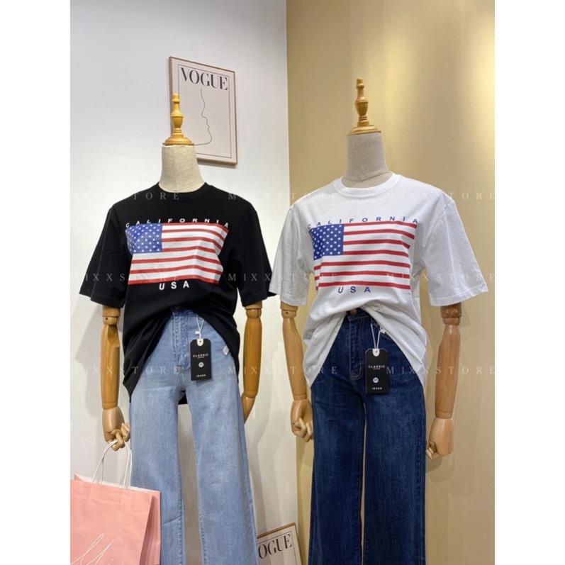 Áo thun nữ, áo phông nữ tay ngắn in hình cờ mỹ vải thun cotton dày vừa thoáng mát phom rộng thoải mái !