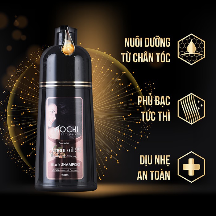 Dầu Gội Phủ Bạc Mochi Chính Hãng Nhật Bản - Nâu/Đen - Xóa Tan Nỗi Lo Bạc Tóc chai 500ml