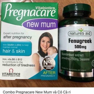 Combo vitamin pregnacare new mum và lợi sữa thảo dược cỏ cà ri fenugreek