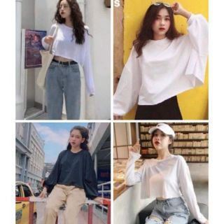 Áo thun croptop dài tay form rộng + body ulzzang