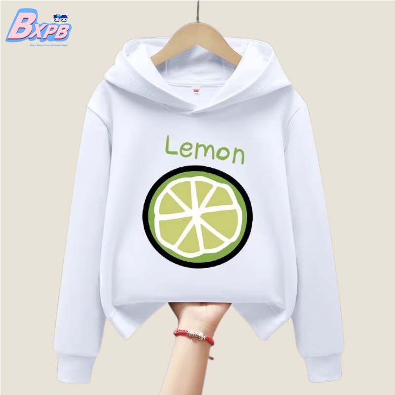 Áo hoodie BXPB dáng rộng thoải mái in họa tiết quả chanh hoạt hình thời trang cho bé trai và gái 3-15 tuổi