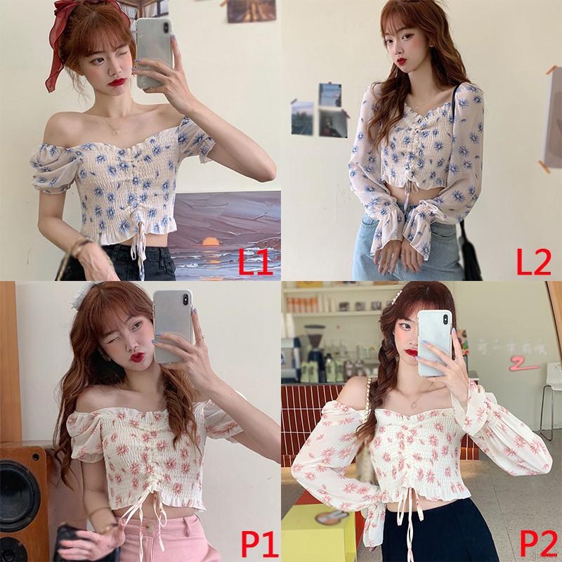 Áo Kiểu Dáng Ngắn Xếp Ly Cổ Vuông Vải Voan Hoạ Tiết Hoa Thời Trang Hàn Quốc | BigBuy360 - bigbuy360.vn