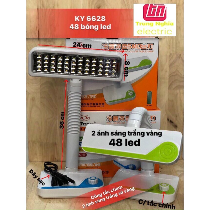 Đèn Led Để Bàn KY 6628 48 LED | 2 Chế Độ Sáng Trắng Và Vàng
