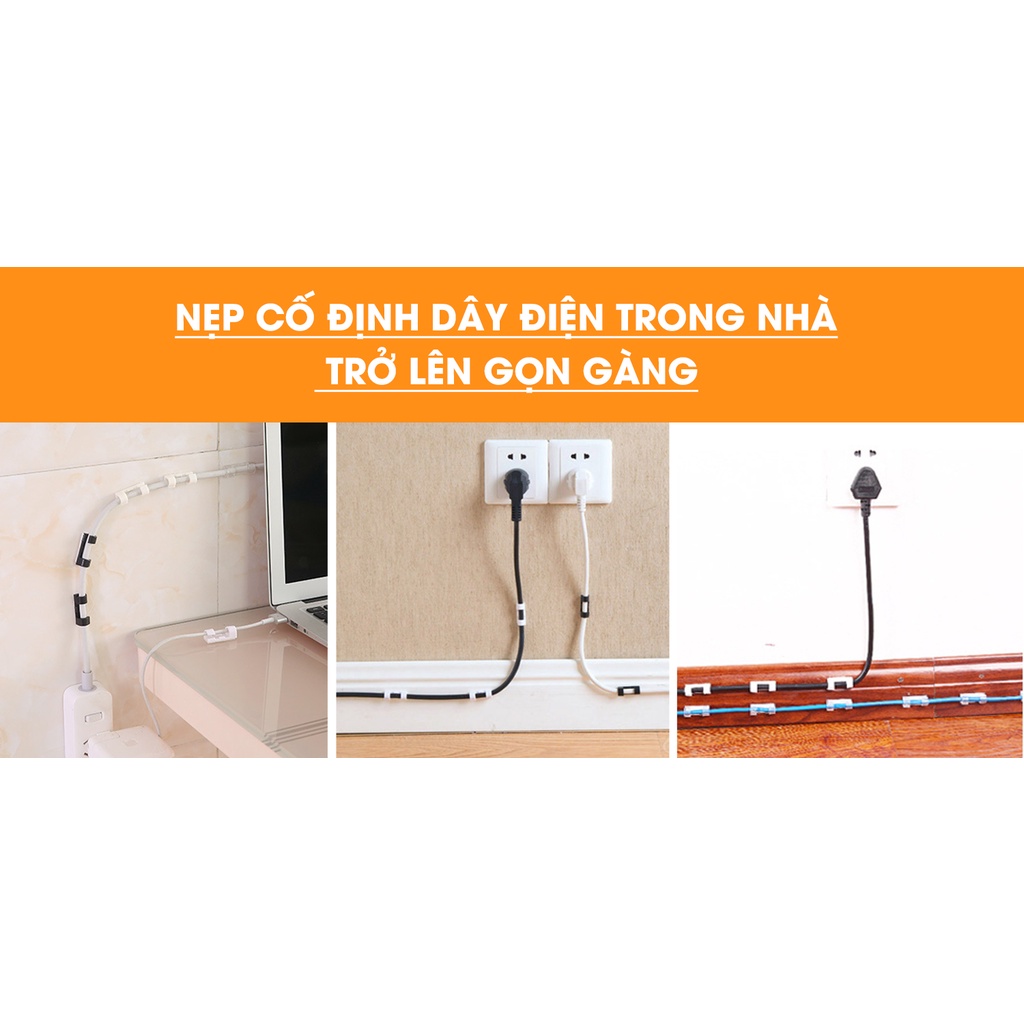 Nẹp, Kẹp Dán Tường Giữ Cố Định, Đi Dây Điện, Dây Cáp Văn Phòng &amp; Gia Đình Gọn Gàng Tiện Dụng