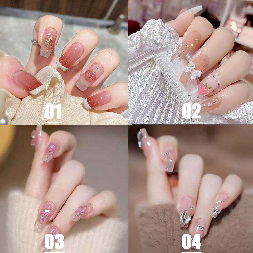 ESPO Bộ 24 Móng Tay Giả Che Phủ Toàn Diện Đính Kim Cương Giả Tháo Rời Được