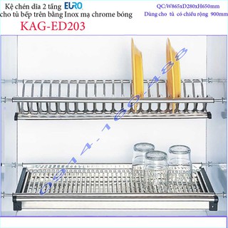 Kệ chén dĩa âm tủ KAG-ED203 - 86.5cm, Kệ chén bát chữ V 2 tầng Euro  86.5cm  khay hứng Inox nước thiết kế đẹp tiện dụng
