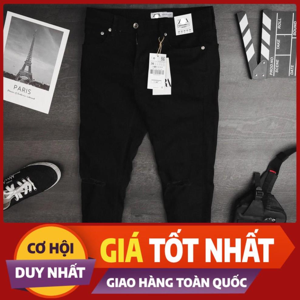 Quần jean nam đen rách gối Zara, hàng cao cấp. 🎖️