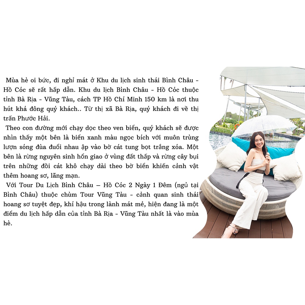 TP. HỒ CHÍ MINH - BÌNH CHÂU 2 NGÀY 1 ĐÊM - NGHỈ DƯỠNG VÔ TẬN