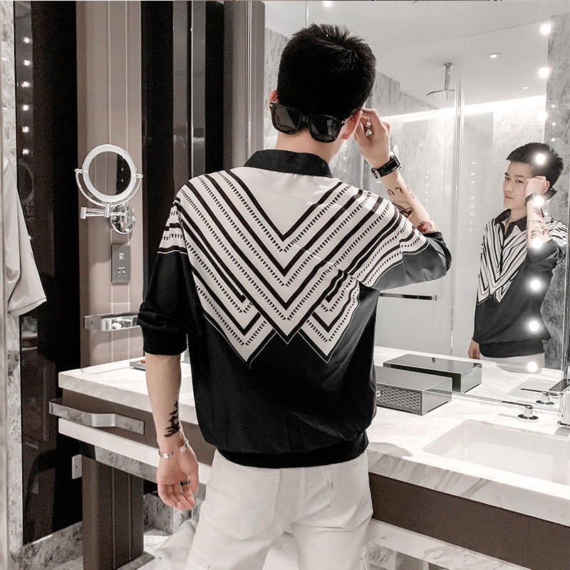 Áo Sơ Mi Ngắn Tay Dáng Rộng In Họa Tiết Cá Tính Theo Phong Cách Hàn Quốc Dành Cho Nam