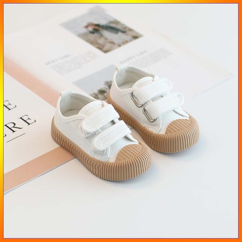 Girl's canvas shoes boy's canvas shoes boy's Velcro canvas shoes soft soled walking shoes children's soft sports biscuit shoes Korean versatile kindergarten students' shoes breathable low top casual board shoes