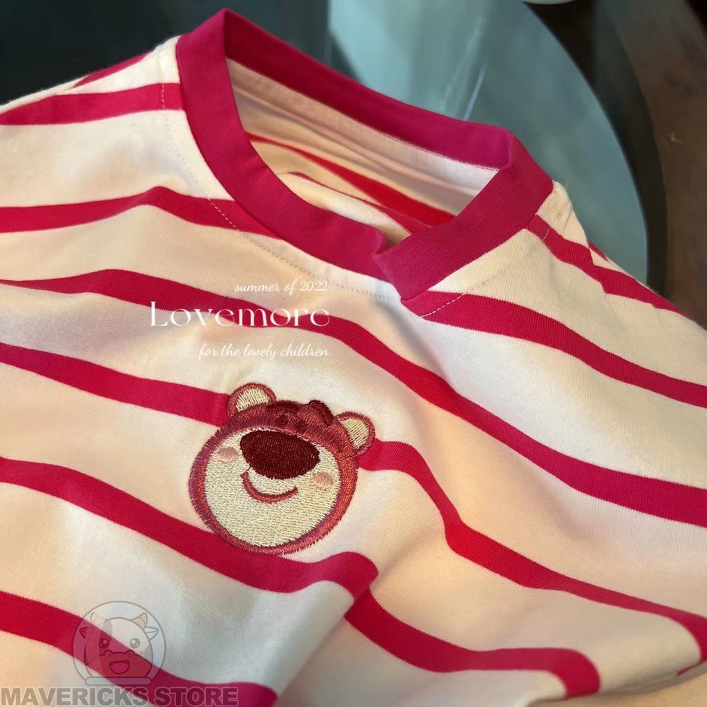 Áo Thun cotton Mỏng Cổ Tròn Tay Ngắn Thêu Hình Gấu/Dâu Tây Dễ Thương Thời Trang Mùa Hè Cho Bé 0-3 Tuổi