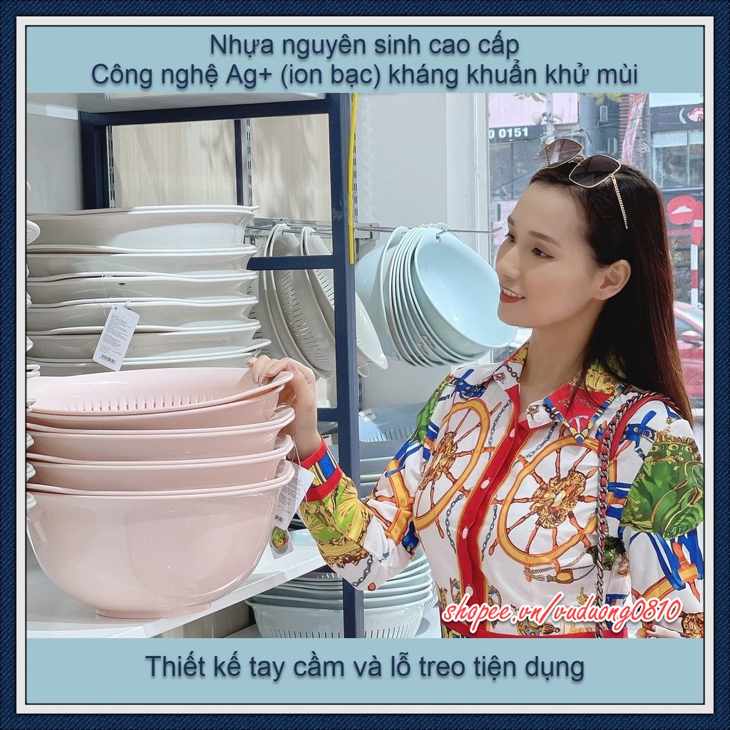 Set 02 Bộ thau rổ cao cấp Inochi 23cm&amp;30cm - ion Ag+ kháng khuẩn