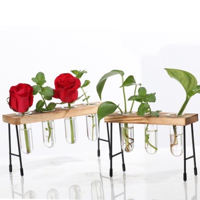 Đồ trang trí cắm hoa, trồng cây thủy sinh có khung gỗ để trang trí bàn làm việc, kiểu dáng độc đáo, độ bền cao