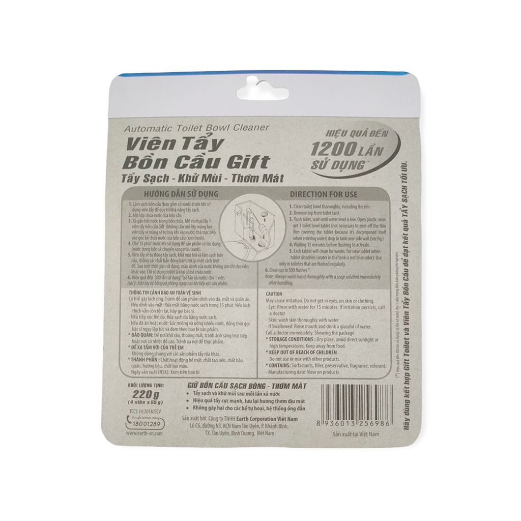Viên Tẩy Bồn Cầu Gift Làm Sạch Nhanh Khử Mùi Hôi Vỉ 4 Viên 220g