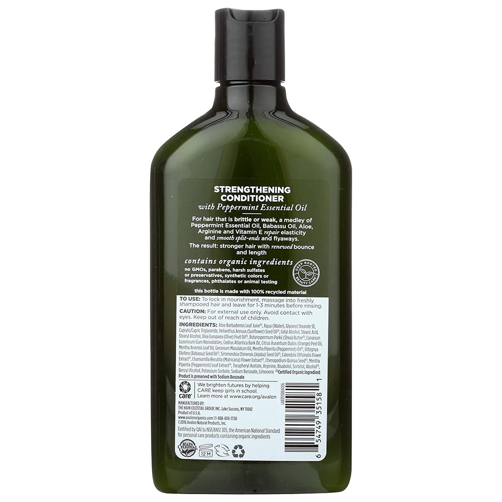 Dầu xả giúp tóc khỏe Avalon Organics Conditioner  Strengthening Peppermint 312g (Mỹ)