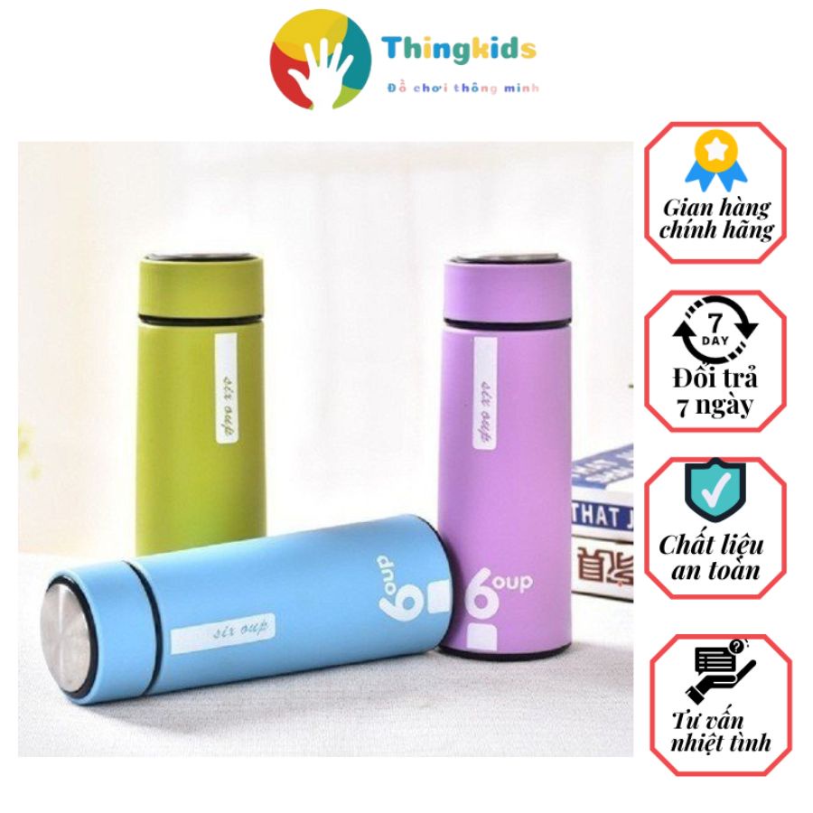 Bình nước thủy tinh 450ml có bọc nhựa chống nóng, chống trơn trượt - Thingkids