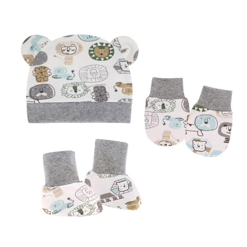 1 Set Găng Tay + Mũ + Đôi Vớ Cotton Mềm Chống Trầy Xước Dễ Thương Cho Bé