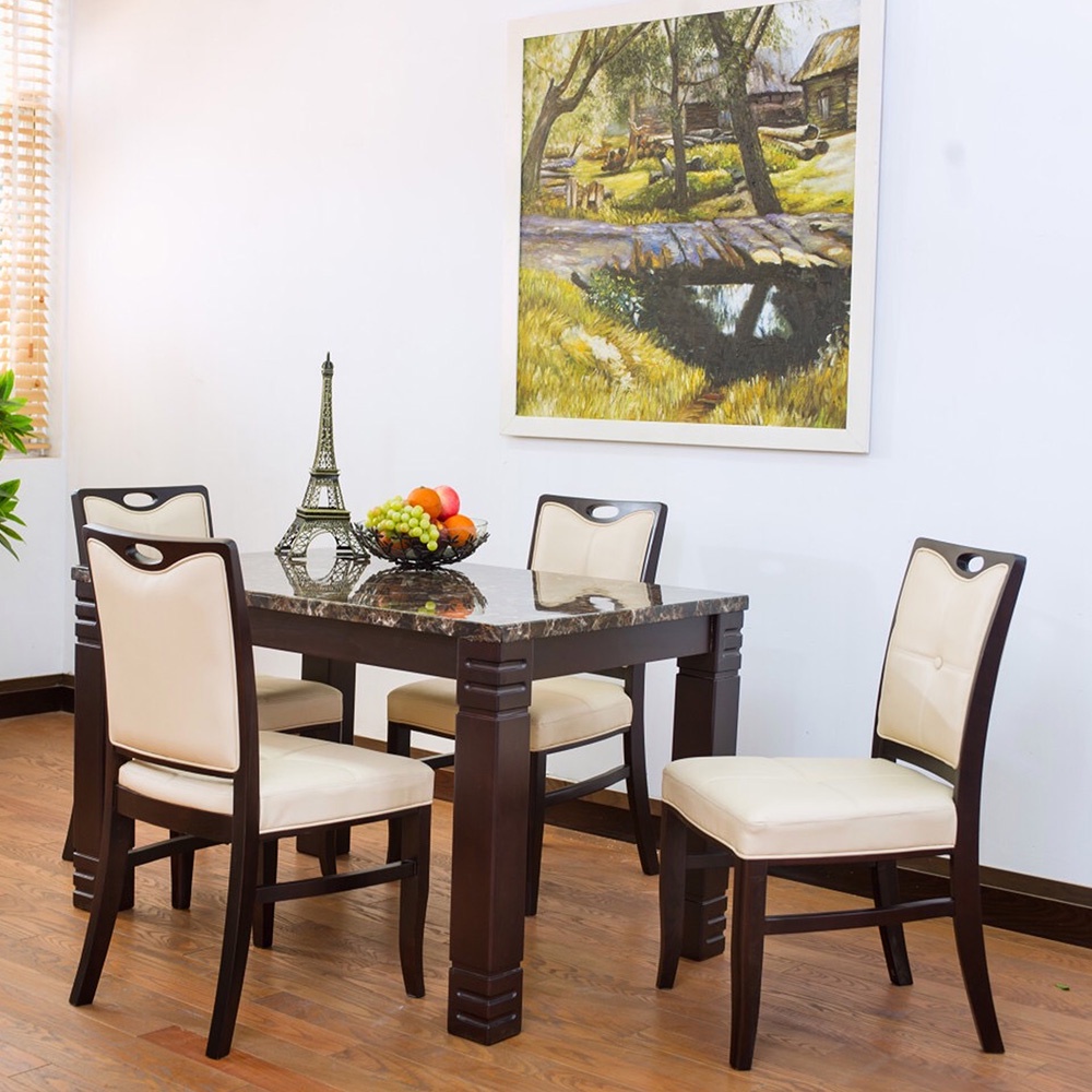 Bộ bàn ăn mặt gỗ vân đá IBIE Buck 4-6-8 ghế Ivy tùy chọn kích thước, phong cách sang trọng, hàng cao cấp xuất khẩu