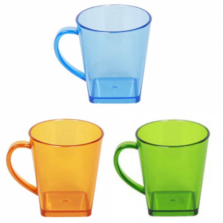 Cốc nhựa có quai trong suốt xanh, cam Ca Ly nhựa cho bé - plastic cup with handle