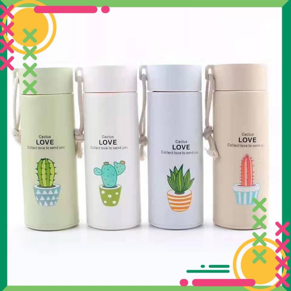 Bình Đựng Nước Giữ Nhiệt Xương Rồng 2 Lớp Thủy Tinh Dung Tích 450ml, Nhiều Màu Sắc