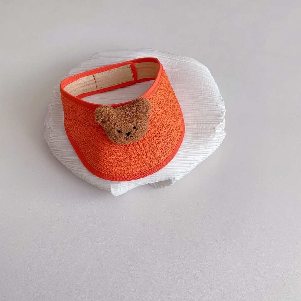 Mũ che nắng hở chóp bằng sợi rơm hình gấu dễ thương có thể gấp gọn thời trang mùa hè cho trẻ em