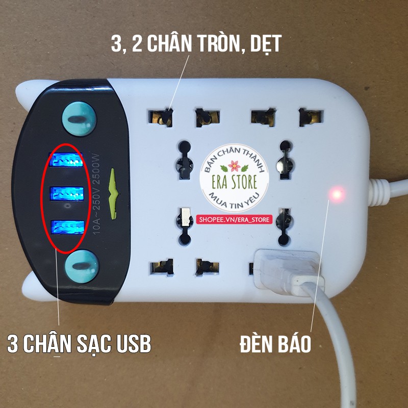 [SIÊU TIỆN LỢI] Ổ cắm điện mèo 3 cổng USB 2 công tắc dây dài 2,5m đa năng nhiều ổ tích hợp các kiểu chân cắm gọn nhẹ