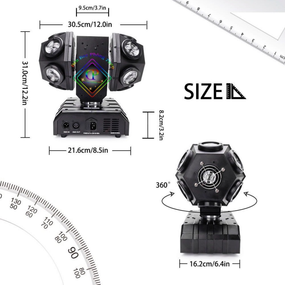 Đèn Moving 2 Đầu 12 Mắt Độc Lập Hiệu Ứng 3D Cảm Biến Nhạc Sử Dụng Cho Sân Khấu, Bar, Phòng Karaoke..