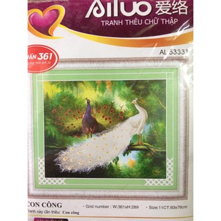 Tranh thêu chữ thập đôi công al53331-93x76cm