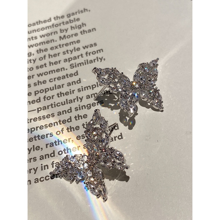 Khuyên Tai Hình Cánh Bướm Rỗng Đơn Giản Phong Cách Ins Moissanite Tinh Tế-JHS4-E