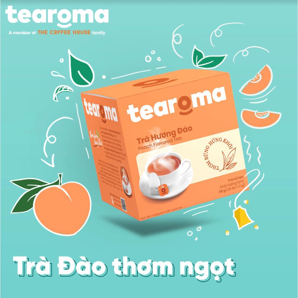 Combo 4 vị trà túi lọc Tearoma - Lài - Olong - Sen - Đào (Hộp 20 túi x 2g)