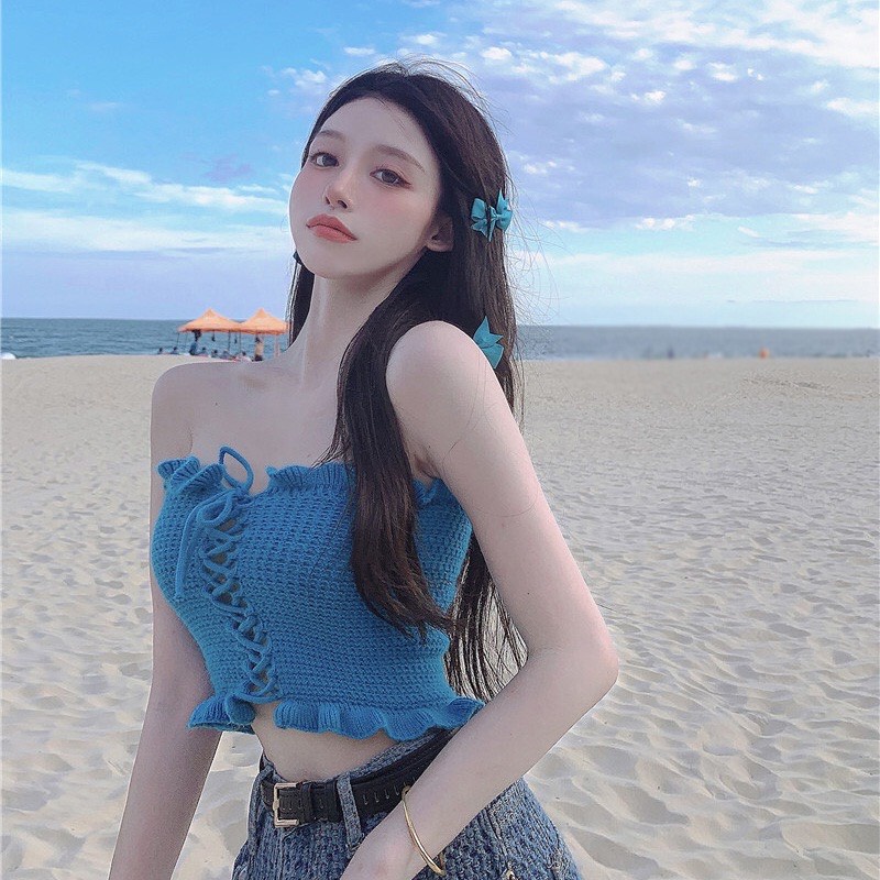 Áo Ống Croptop Dây Rút Sợi Len Sexy cho nữ - COOLSTYLE