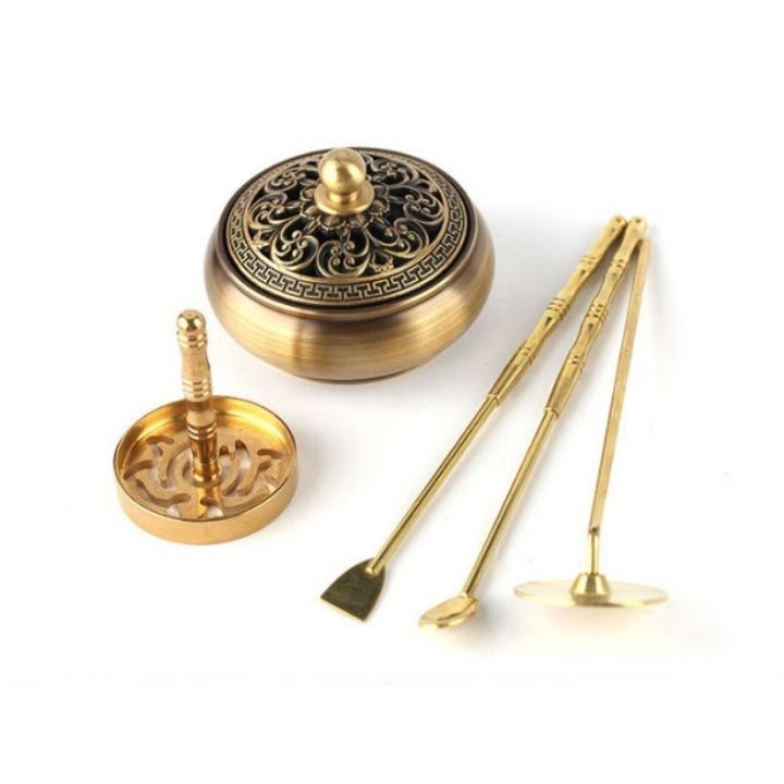 Bộ dụng cụ đốt trầm khuôn tạo trầm bột bằng đồng dùng cho lư đồng xông trầm đồ thờ cúng