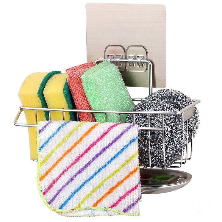 KỆ TREO - GIỎ INOX DÁN TƯỜNG ĐỰNG ĐỒ RỬA CHÉN KÈM KHAY HỨNG NƯỚC