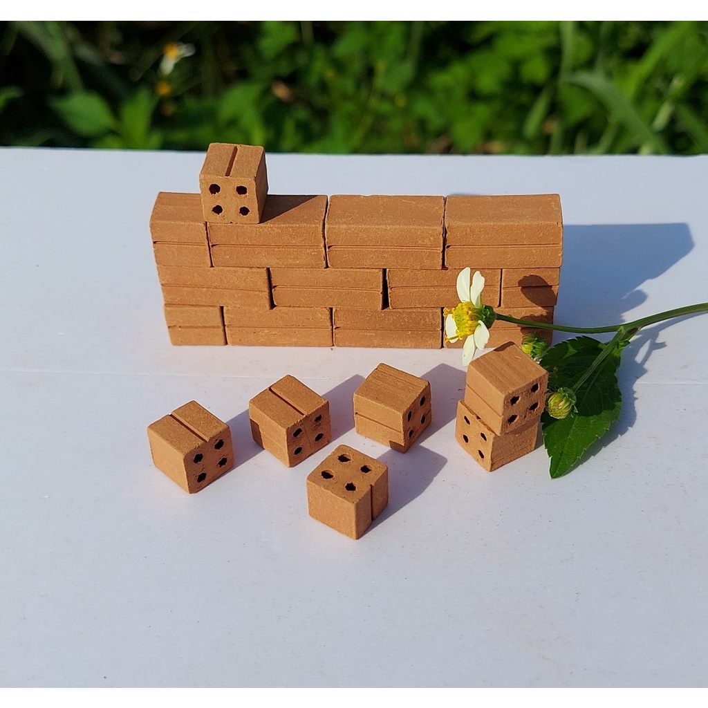 100 viên - GẠCH ỐNG 1/2 Mini 10x10x10mm, Gạch Đất Sét Nung Mô Hình, Tiểu Cảnh.