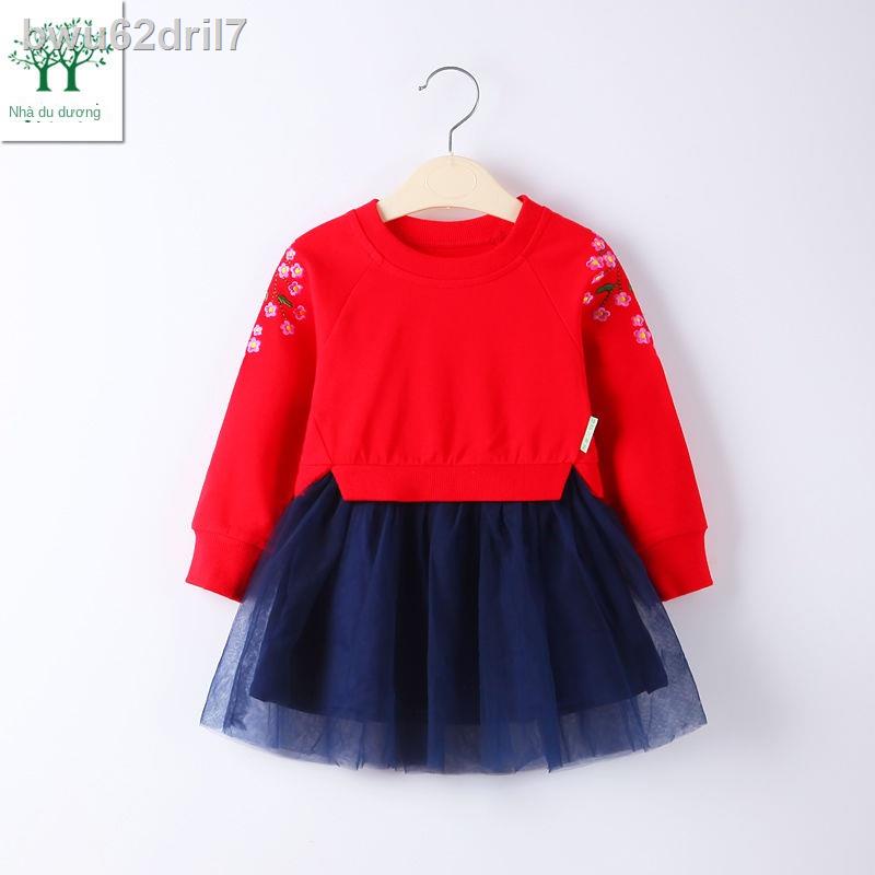 △▦►Váy mới mùa xuân bé gái 1-3, 5, 4 tuổi kiểu dáng nước ngoài cộng với nhung công chúa thu đông