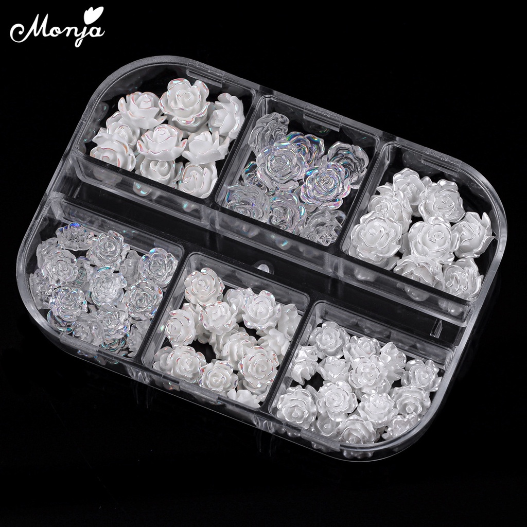 Hộp 60 bông hoa Monja dùng đính trang trí móng tay 3D lấp lánh DIY