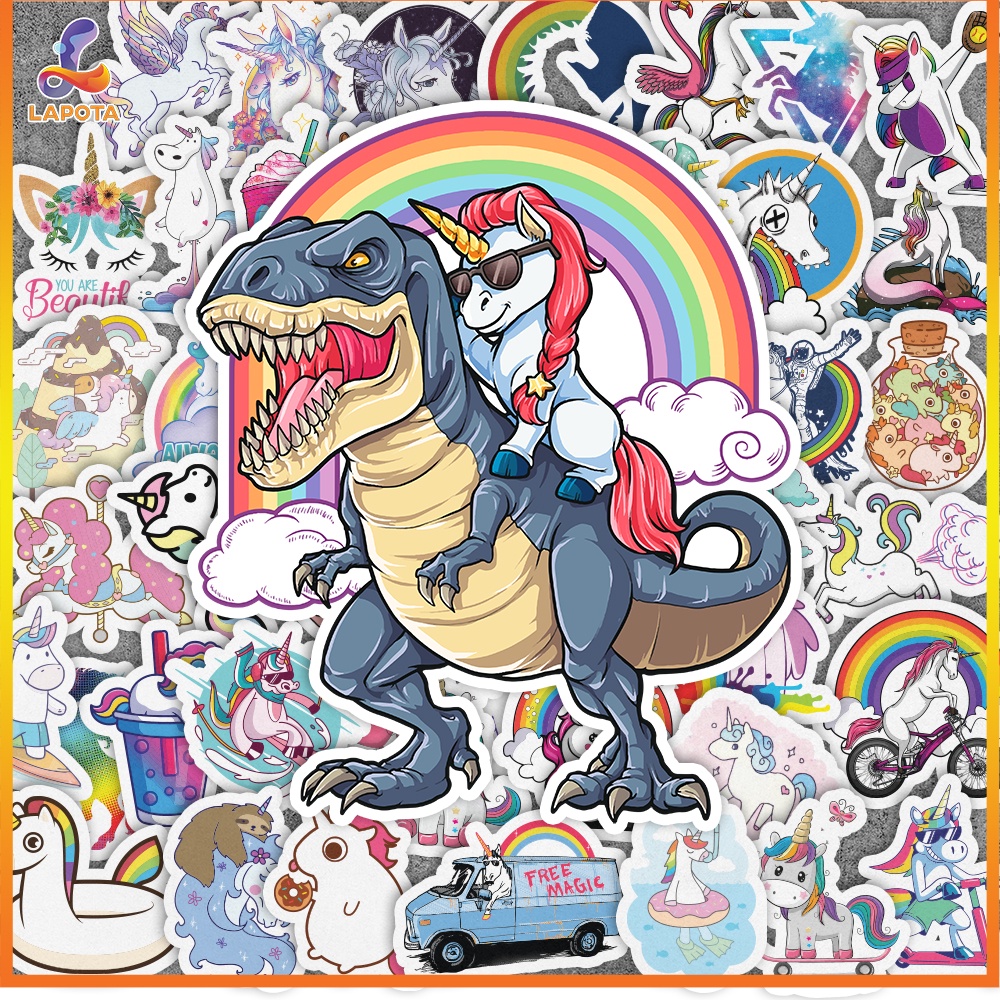 Set 50 cái Sticker Unicorn chống nước, Hình Dán Unicorn dán sổ, Decal Unicorn cute trang trí laptop, điện thoại, vali