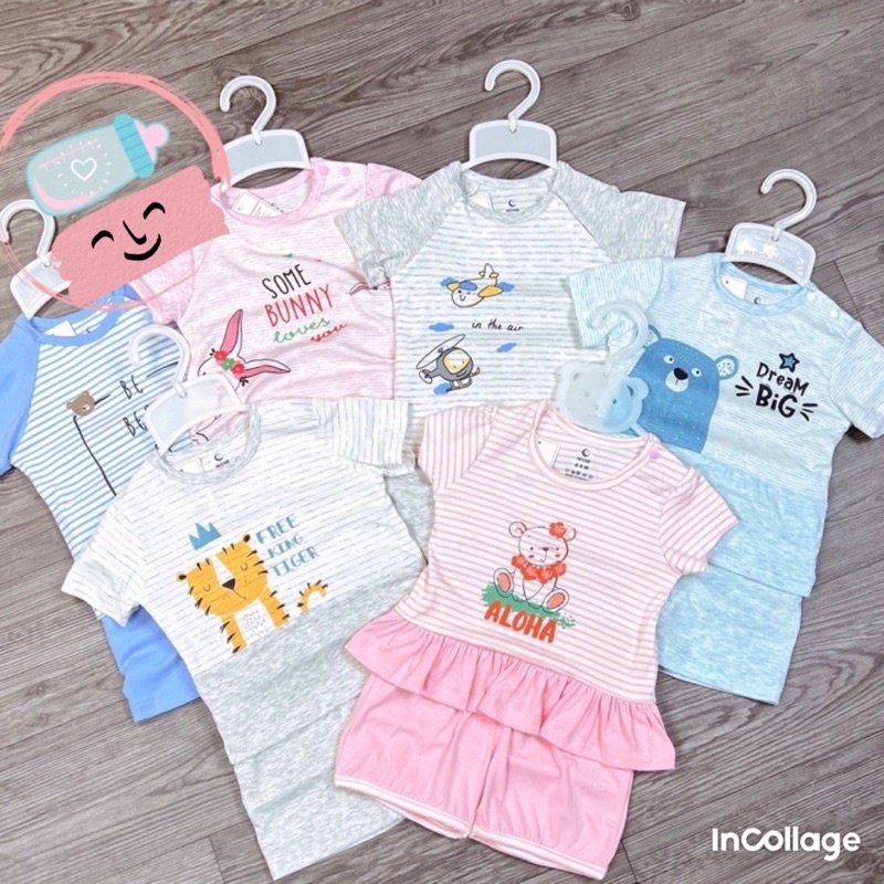 Bộ cộc tay cài vai petit Moon hoạ tiết kẻ