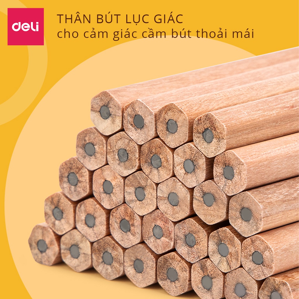 Bút chì lục giác Deli 2B/HB - 50 chiếc/hộp - than mềm, chất liệu gỗ cao cấp, thích hợp cho học sinh và văn phòng - 33410