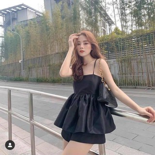 Set Áo Peplum Đen Đan Lưng Và Short
