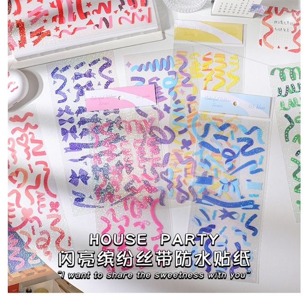 Tấm sticker ruy băng trang trí sổ tay, card, ốp điện thoại xinh xắn nhiều màu sắc
