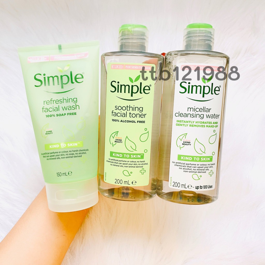 (Combo ) sửa rửa mặt simple xanh lá+ Toner nước hoa hồng simple dành cho da nhạy cảm